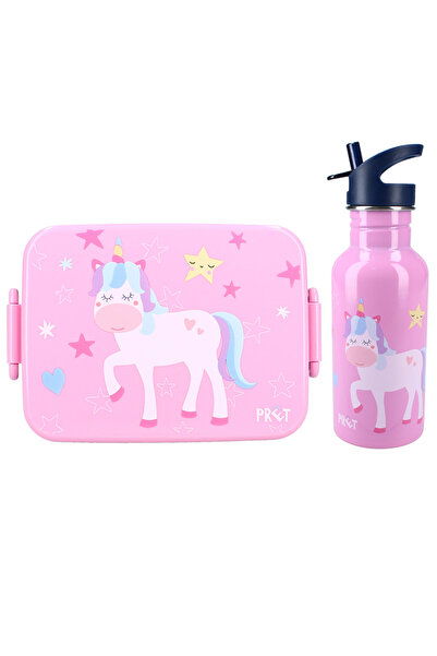 Vadobag Set cutie alimente 16x13x5 cm si bidon inox 500 ml Prêt pink Unicorn