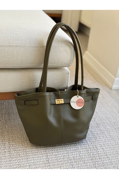 BAGLOVİS Khaki Women's Shoulder Bag with Lock Detail on the Front En40 Uzn25