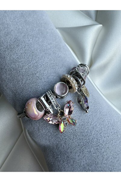 Snartun سوار من الفولاذ بنمط فراشة كريستال هولوجرام صغير وردي اللون - غير تشويه، مع صندوق خاص