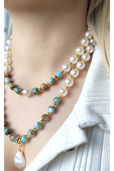 MYSTERY TAKI AKSESUAR DOĞAL CAM BONCUK İNCİ KOLYE