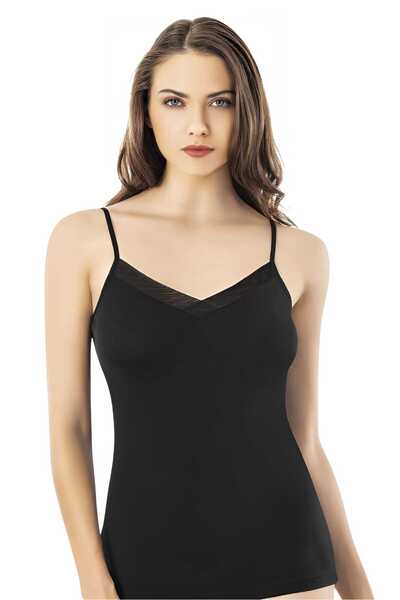 Tezzgelsin Women's 3-Piece Rope Strap Tulle Neck Detailed Modal Undershirt