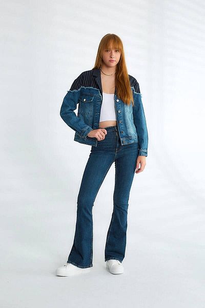 Robin Navy Blue Coat - Denim Detailed