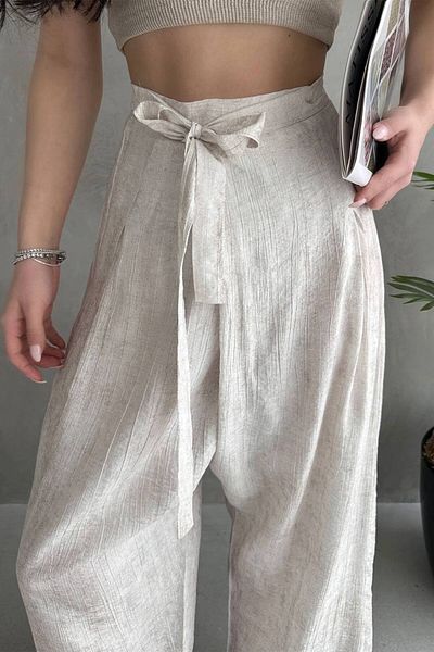 LB Laluna Butik Women's High Waist Tie-Up Baggy Pants