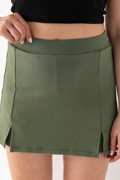 Warasiva Women's Khaki Front Slit Elastic Waist Modal Fabric Shorts Skirt