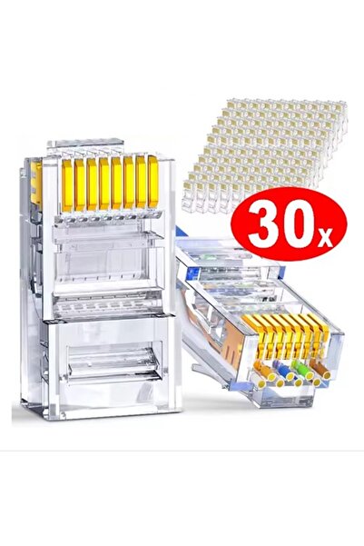 Derwell 30 Adet Yeni Nesil Konnektör Delikli Ez Rj45 Cat5/cat6 8p8c Utp Ağ Için Jack Delikli Açık Uçlu Jak