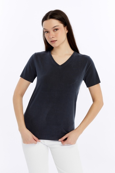 Maison La Femme Kadın V Yaka Cupra Modal Kısa Kollu T-shırt