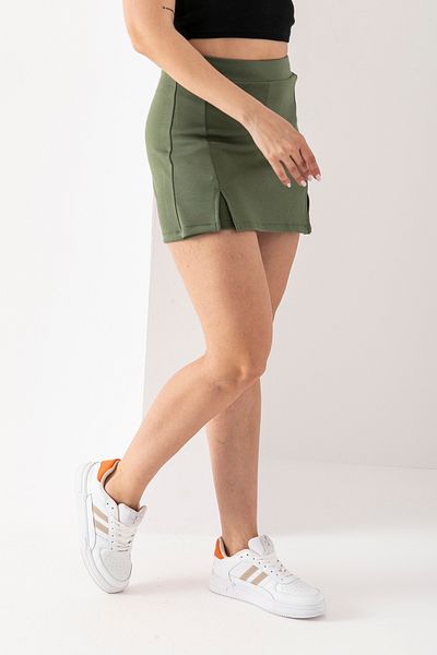 Warasiva Women's Khaki Front Slit Elastic Waist Modal Fabric Shorts Skirt