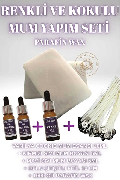 Misse Mum Yapım Seti Parafin Wax 1 kg + Mum Esansı 10ml + 2 Adet Sıvı Mum Boy...