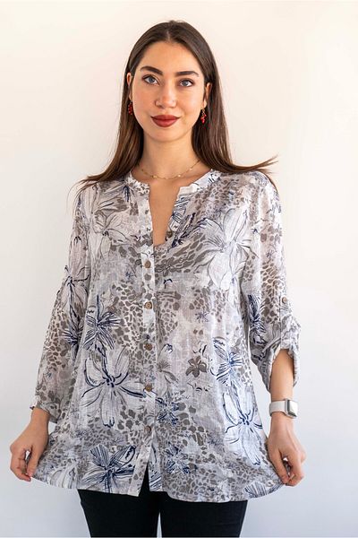 citycenterfashion Large Size Fold Sleeve Shirt - 100% Cotton Organic Linen cty-akc-uzd1
