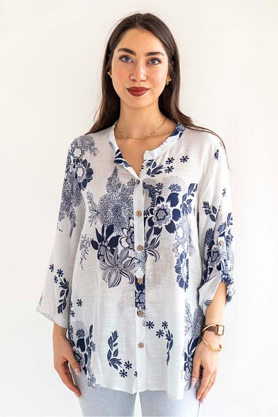 citycenterfashion Large Size Fold Sleeve Shirt - 100% Cotton Organic Linen cty-akc-uzd1