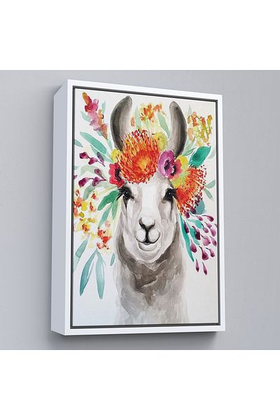 Harita Sepeti Ζωγραφική τοίχου με λευκό πλαίσιο Spring Lama Watercolor Look