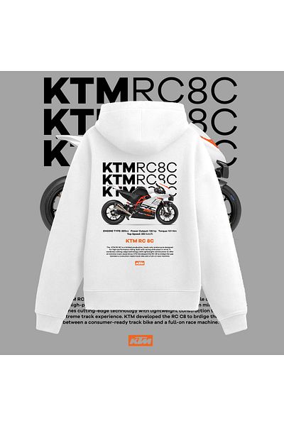Edizen Φούτερ KTM RC 8C Premium Hoodie Unisex Oversize 100% βαμβακερό λευκό φούτερ με κουκούλα