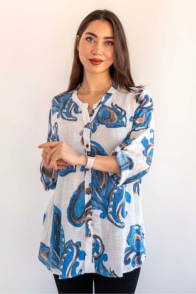 citycenterfashion Large Size Fold Sleeve Shirt - 100% Cotton Organic Linen cty-akc-uzd1