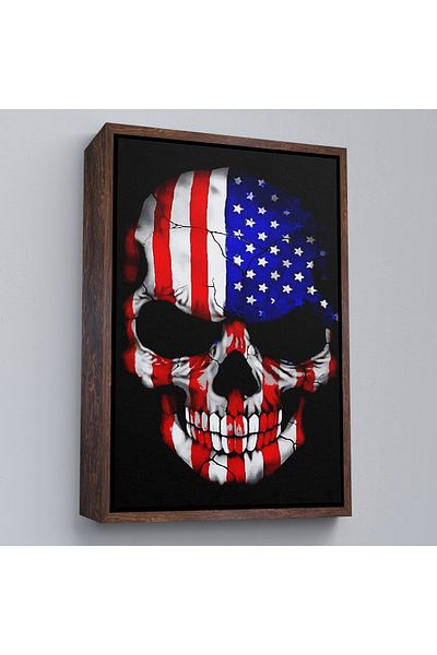 Harita Sepeti Pictură decorativă de perete cu steagul Americii și craniu cu cadru alb