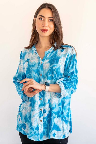 citycenterfashion Large Size Fold Sleeve Shirt - 100% Cotton Organic Linen cty-akc-uzd1