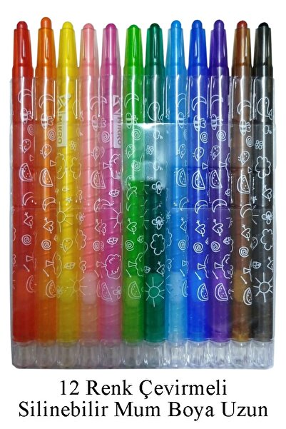 Artlantis Çevirmeli 12 li Mum Boya Uzun 1 Paket Mikro 12 Renk Çevirmeli Mum Boya Pastel Silinebilir Mum Boya T