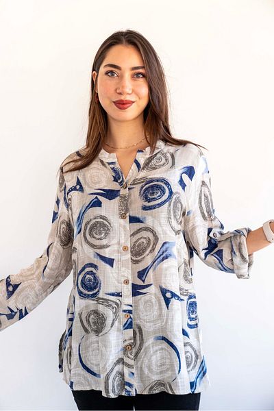 citycenterfashion Large Size Fold Sleeve Shirt - 100% Cotton Organic Linen cty-akc-uzd1