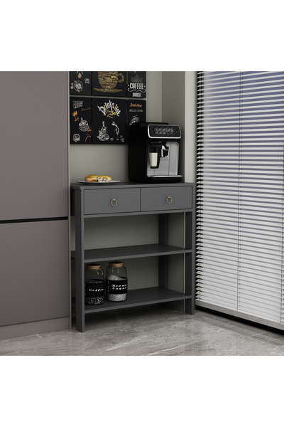 DEKOROSSO Luke Modern 2 Çekmeceli 2 Raflı Kahve Köşesi Airfry Dolabı Çok Amaç...