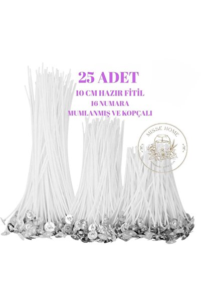 Misse Çıtçıtlı Kopçalı Mumlanmış 10 cm %100 Pamuk 25 Adet Hazır Mum Fitili Pa...