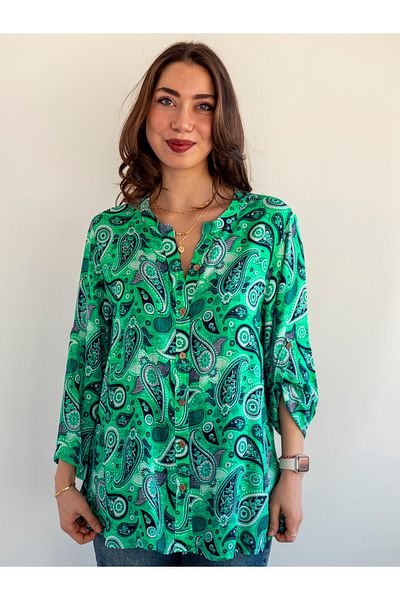 citycenterfashion Large Size Fold Sleeve Shirt - 100% Cotton Organic Linen cty-akc-uzd1