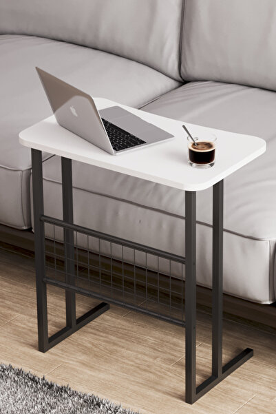 interGO Metal Ayaklı Laptop Sehpası Koltuk Sehpası Kahvaltı Masası Çalışma Sehpası - Beyaz