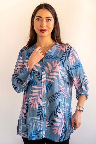 citycenterfashion Large Size Fold Sleeve Shirt - 100% Cotton Organic Linen cty-akc-uzd1