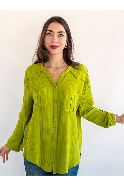citycenterfashion Women's Size Fold Sleeve Mesi Blouse 100% Cotton Organic