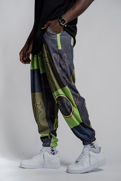SUPERBLUE Men's Patterned Baggy Wrap Smoked Baggy Trousers