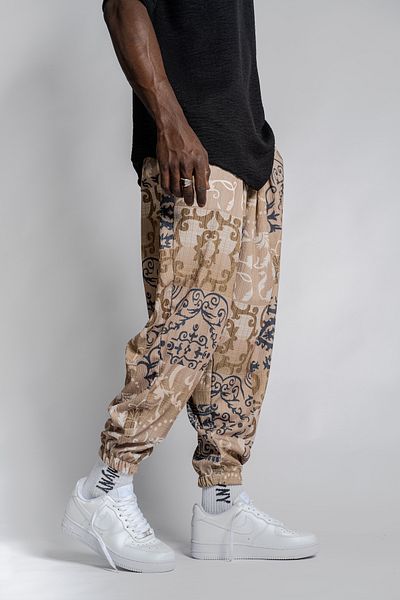 SUPERBLUE Unisex Etkink Pattern Figured Summer Wrap Baggy Trousers