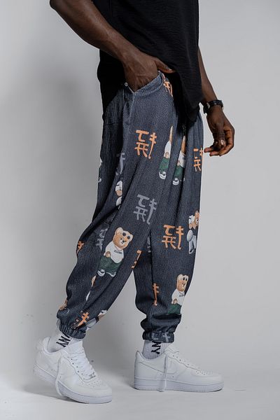 SUPERBLUE Unisex Etkink Pattern Figured Summer Wrap Baggy Trousers