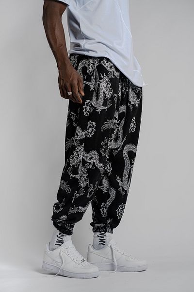SUPERBLUE Men's Patterned Loose Baggy Black Baggy Trousers