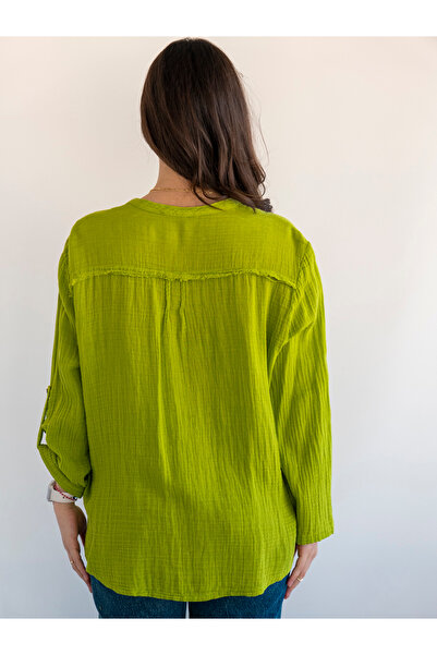 citycenterfashion Γυναικείο Μπλούζα Μασί Πτυσσόμενο Μανίκι 100% Βαμβάκι Οργανικό