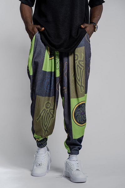 SUPERBLUE Men's Patterned Baggy Wrap Smoked Baggy Trousers