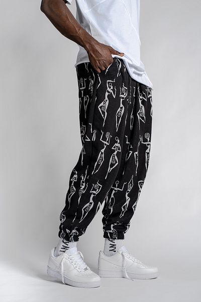 SUPERBLUE Unisex Etkink Pattern Figured Summer Wrap Baggy Trousers