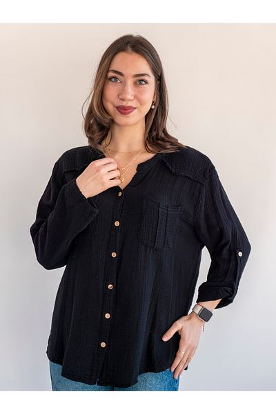 citycenterfashion Women's Size Fold Sleeve Mesi Blouse 100% Cotton Organic