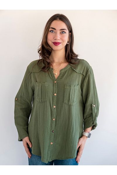 citycenterfashion Women's Size Fold Sleeve Mesi Blouse 100% Cotton Organic