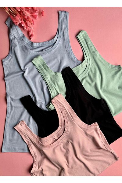 VicTroy Zera Liss, 4-Piece Modal Fabric, Extra Bias - Black, Green, Blue, Pink- Flexible Women's Undershirt 66E03