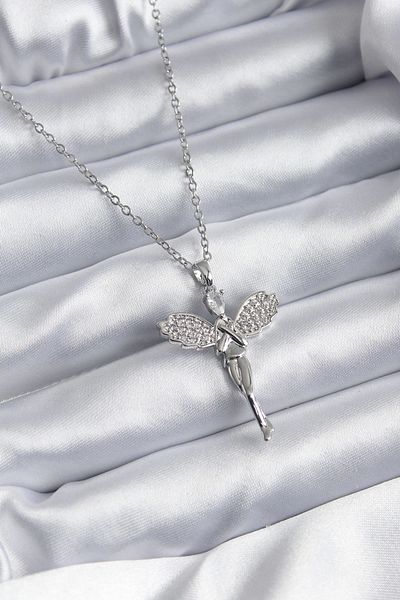 Clariss 316L Steel Silver Color Zircon Stone Angel Model Women's Necklace
