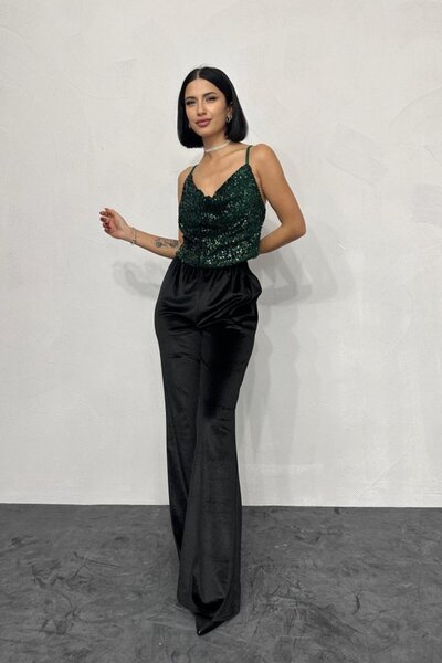 Moda Ebrar Bluză de culoare smarald cu bretele