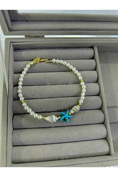 Vitastyle Pearl Sea Shell and Blue Sea Star Anklet