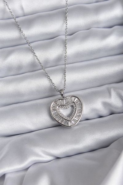 Clariss 316L Steel Chain Silver Color Baguette Zircon Stone Women's Necklace
