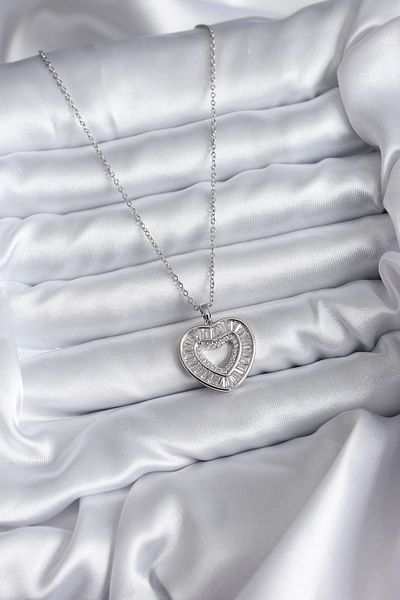 Clariss 316L Steel Chain Silver Color Baguette Zircon Stone Women's Necklace