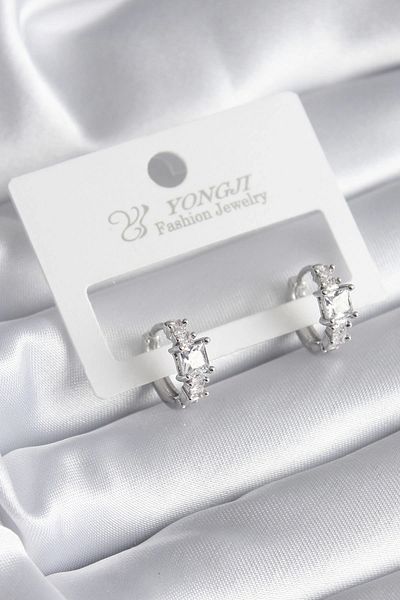 Clariss Brass Silver Color Zircon Stone Women's Earrings