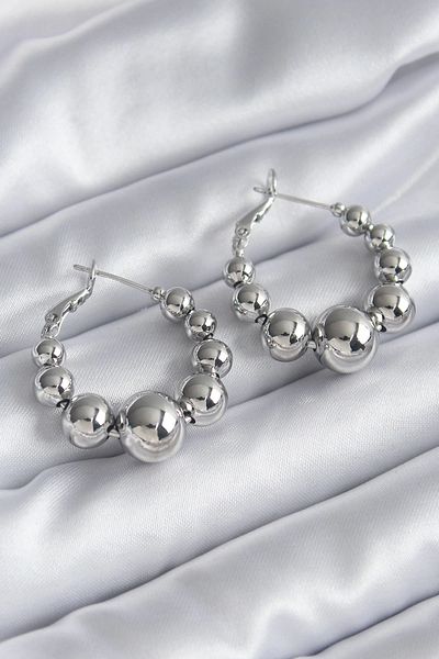 Clariss Brass Silver Color Hoop Model Women's Earrings