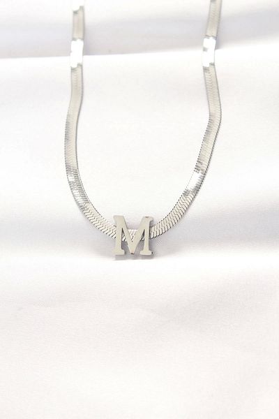 Clariss 316L الصلب حرف M قلادة فضية اللون مع سلسلة إيطالية