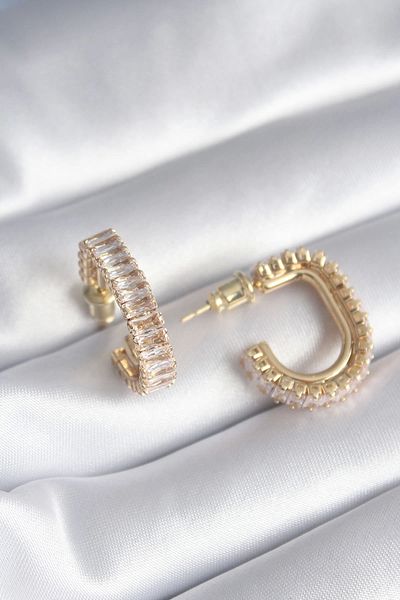 Clariss Brass Gold Color Zircon Stone Women's Earrings