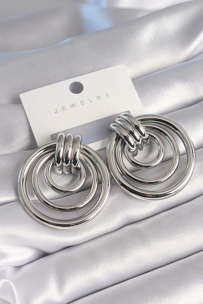 Clariss Brass Silver Color Hoop Model Women's Earrings