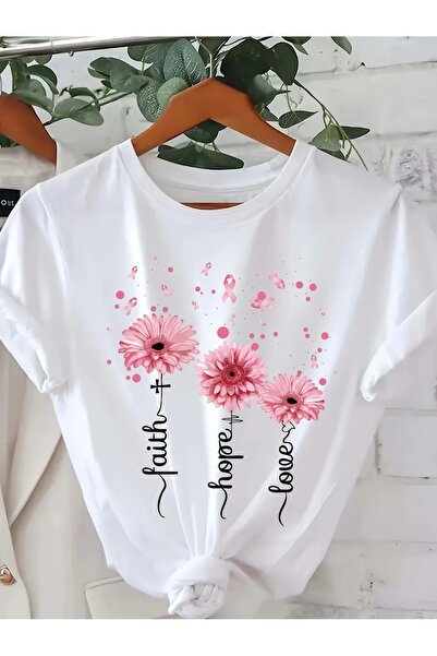 LAND MODA Γυναικείο μπλουζάκι με στάμπα με γράμματα Floral Faith, άνετο κοντο...