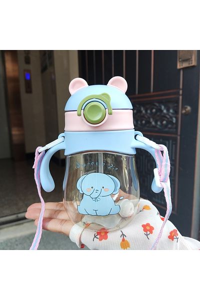 COOYA 300ml Educational And Sippy Cup, With Silicone Straw, Handle, Water Bottle, 0-48 Months, Blue