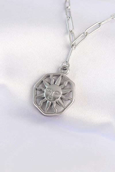 Clariss 316L Steel Chain Silver Color Sun Necklace